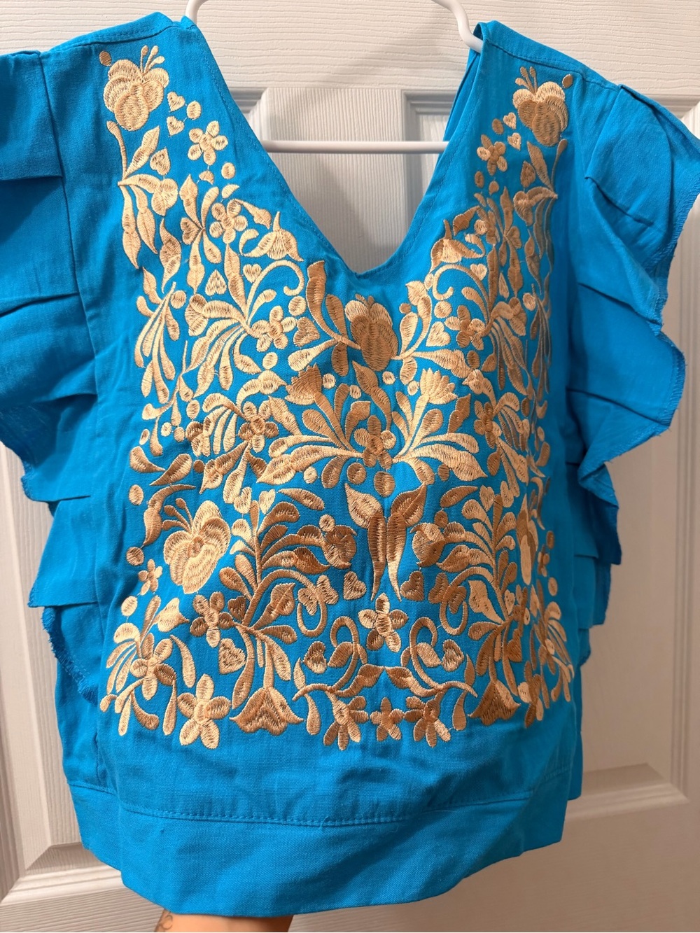 Turquoise Embroidered Women's Top